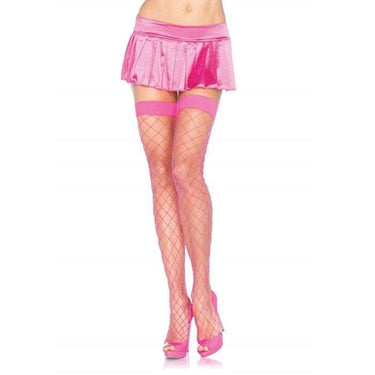 Calze a Rete Rosa Fluo con Bande Eleganti per Giarrettiera